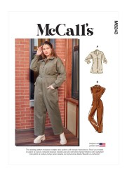 8243 McCalls Easy Button Coverall Long Sleeves or Not Romper, Jumpsuits, Belt Pattern New  18w-24w or 26w to 32w choice